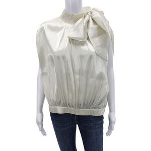 Uterque Women Beige High Neck Sleeveless Tie Blouse Polyester Solid Fall Size M